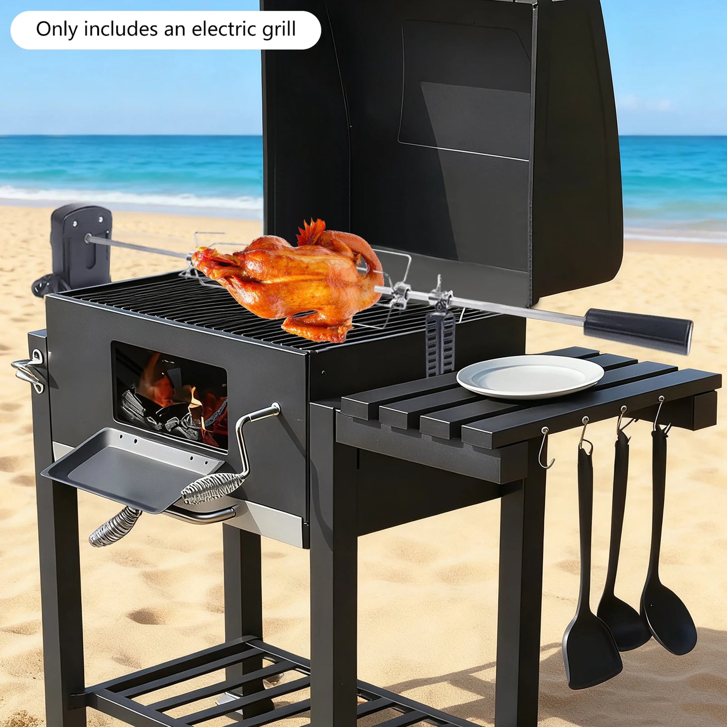 360° Automatic Rotating Electric BBQ Skewer 304 Stainless Steel Professional BBQ Rotating Skewer 17.6LBS Max Load for Gas