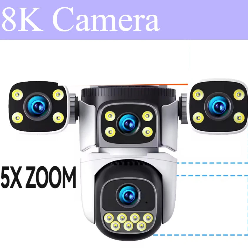 20MP 10X Optical Zoom WiFi6 Outdoor Security Cam Four Lens Three Screens Auto Tracking 6K Dual Len Waterproof WiFi CCTV Cam 10K