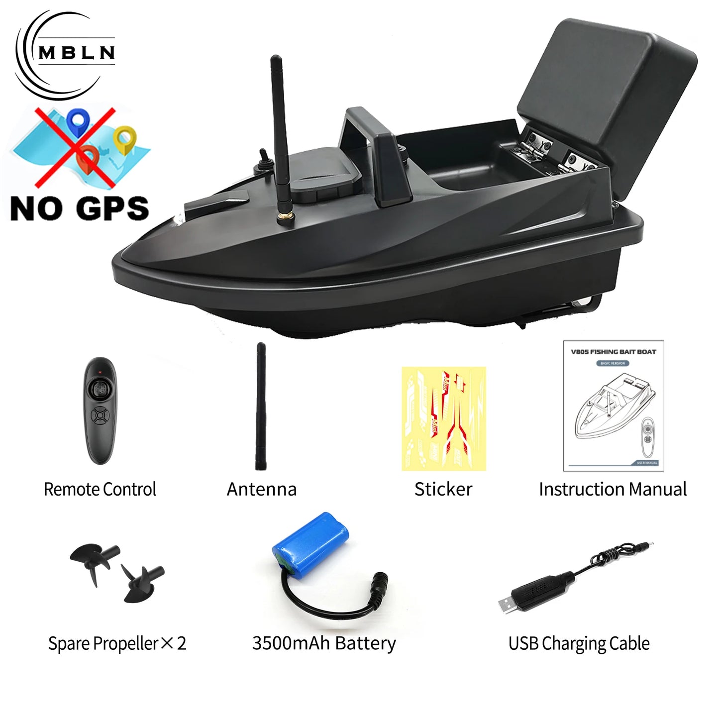 MBLN Mini Bait Boat 500m Remote Control, Ultra-Quiet Dual Motor, Cruise Control, 1.5kg Load, Night Lights, Auto Yaw Correction