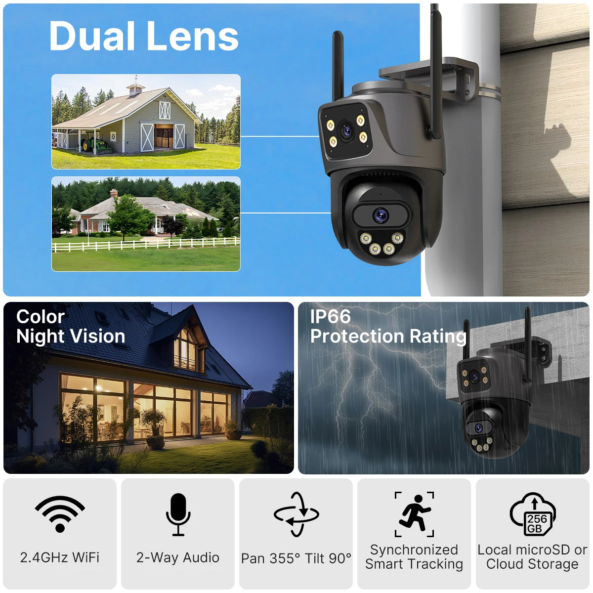 WONSDAR 4/3/2 PCS Option IP WIFI Camera Dual Lens Dual Screen Outdoor Camera Motion Security Protection CCTV Surveillance iCSee