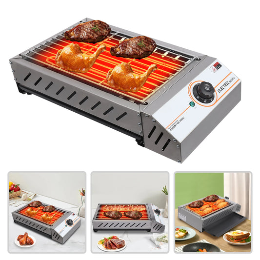 Professional 2500W Electric Tabletop Grill, Large Stainless Steel BBQ Griller with Adjustable Temp 122-572°F for Home, Party
