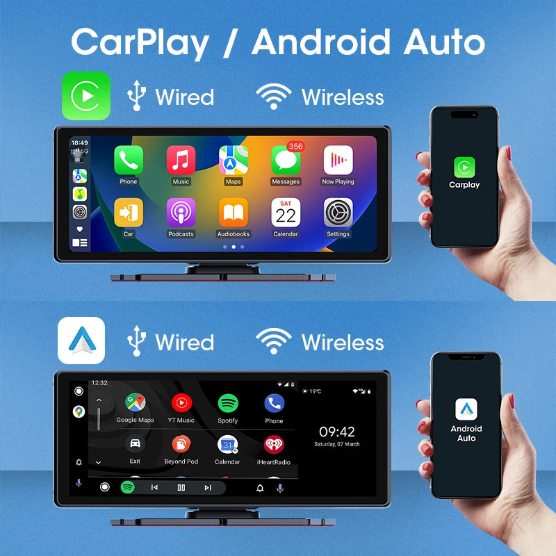 8.1 inch Wireless Carplay&Android Auto 2.5K Car DVR Multimedia 5G WIFI Dashcam Rearview Camera GPS Navigation Dashboard FM AUX