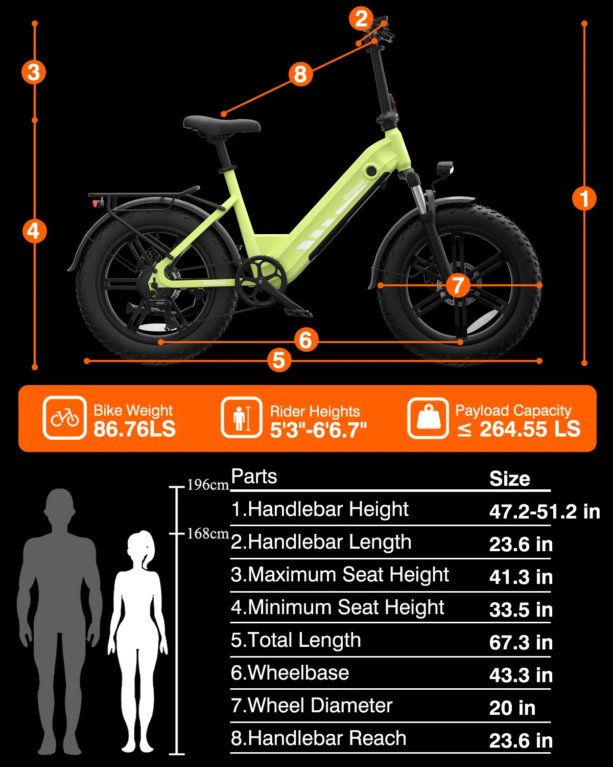 Fat Tire E-Bike Electric Bicycle 750W BAFANG Motor Torque Sensor, 48V 18Ah Battery, 20 Inch Off-Road Electric Bike for Adult