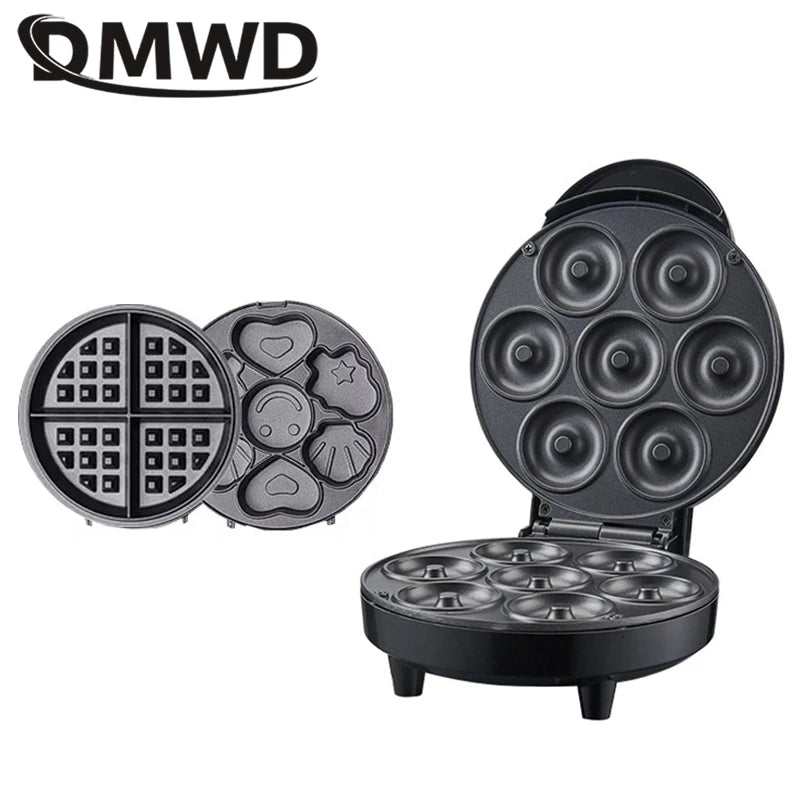 3in1 Breakfast Machine Double side heating Non-stick Grill Sandwich Waffle Maker Cartoon Cake Donut Baking Oven Dessert Toaster