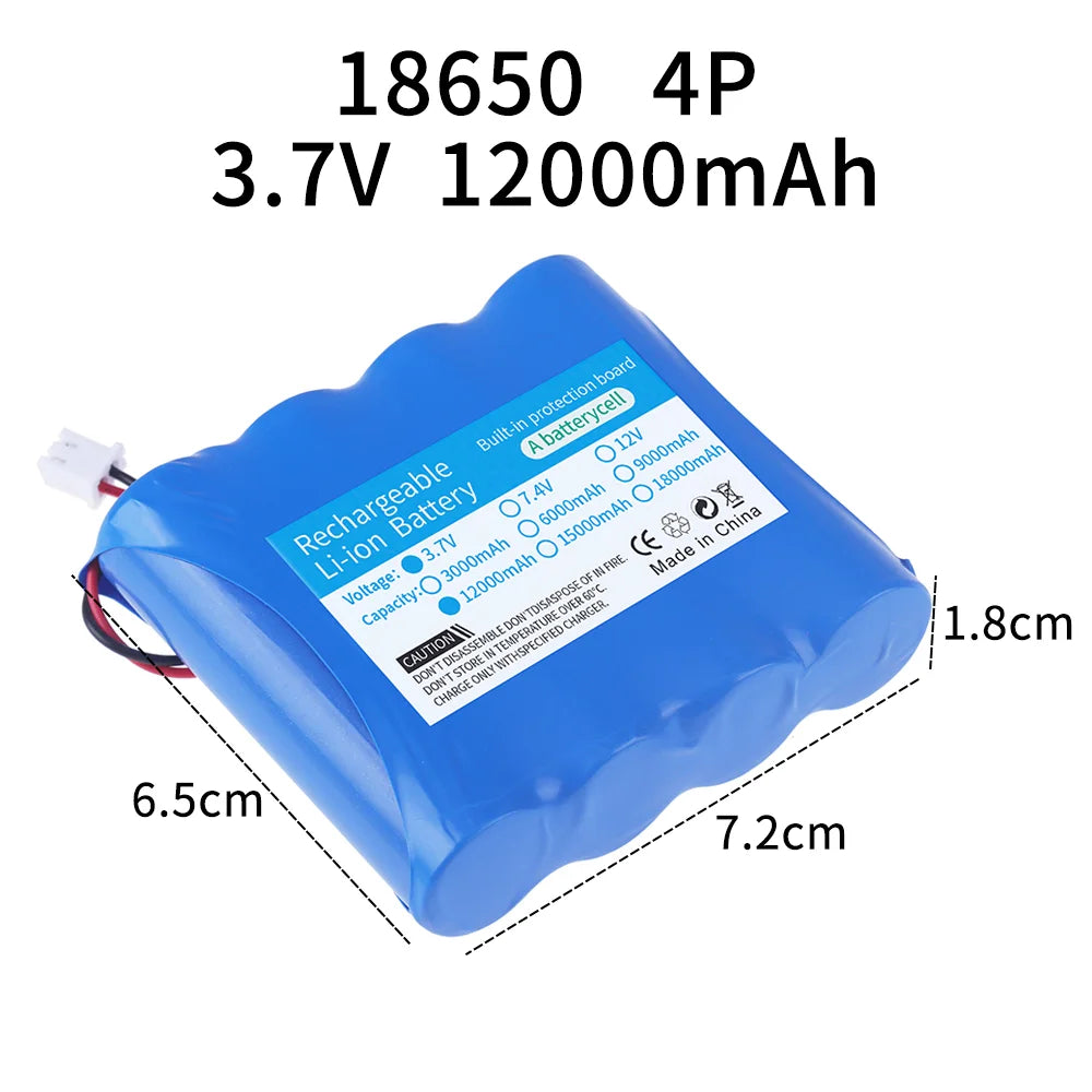 3.7v 7.4v 12v 18650 Li-ion battery 3000mAh 6000mAh 8000mah 9000mAh 12000mAh with PCB protection XH 2.54 2P Plug