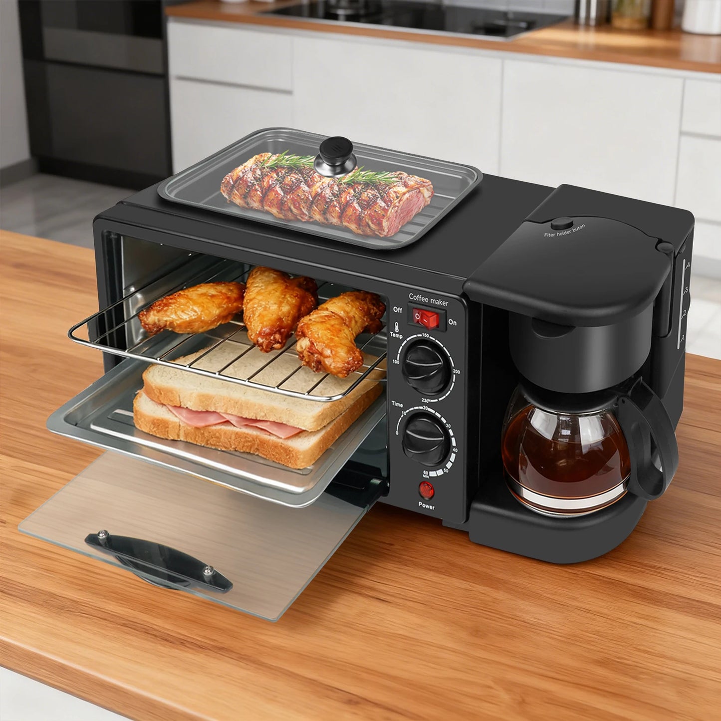 3 In 1 Electric Household Multifunctional Breakfast Machine Sandwich  Multifunction Coffee Maker Oven Bread Pizza Frying Pan