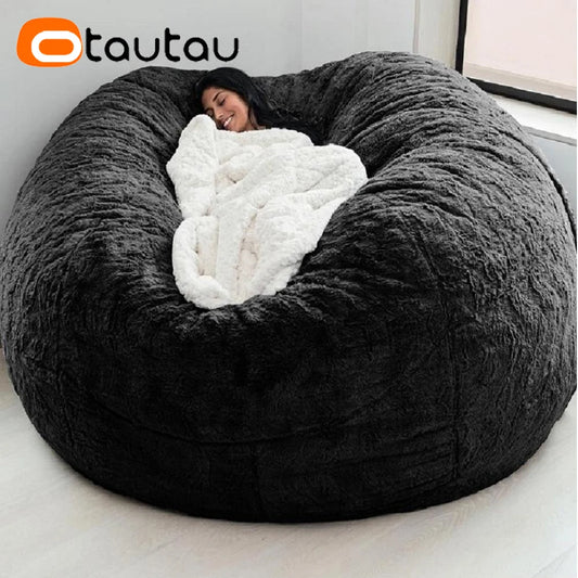 OTAUTAU 5ft Giant Fluffy Faux Bunny Fur Bean Bag Cover Winter Christmas Pouf Cover DD003【No Filler!Need uy Filler By Yourself!】