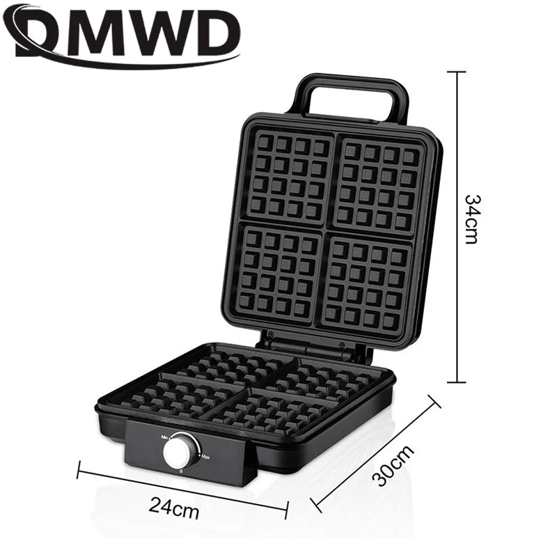 DMWD Electric Waffle Maker Multifunction Breakfast Crepe Baking Machine Muffin Grill Egg Cake Oven 4 pieces Waffle Bakeware EU