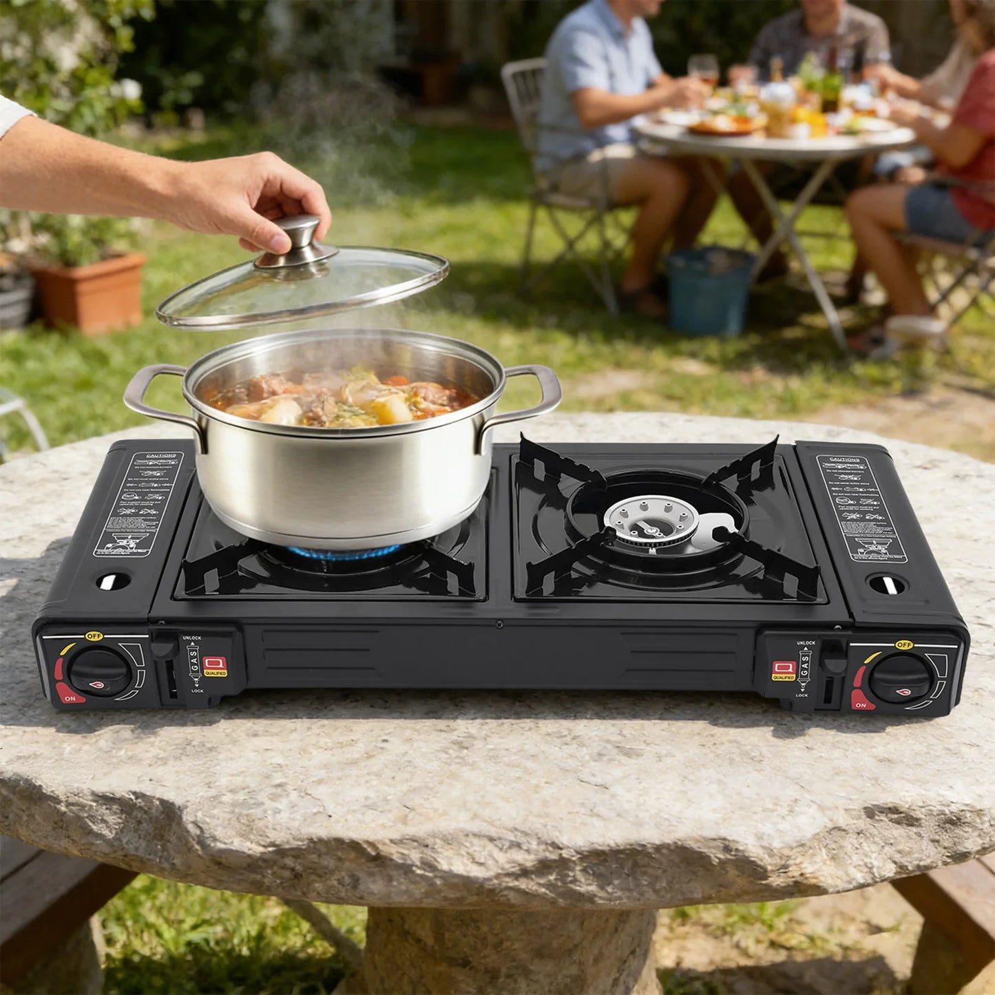 Portable Camping Stove 2500W Dual Burner Gas Stove with Baking Tray & Carry Case for Outdoor Camping Picnic RV Patio Cooking