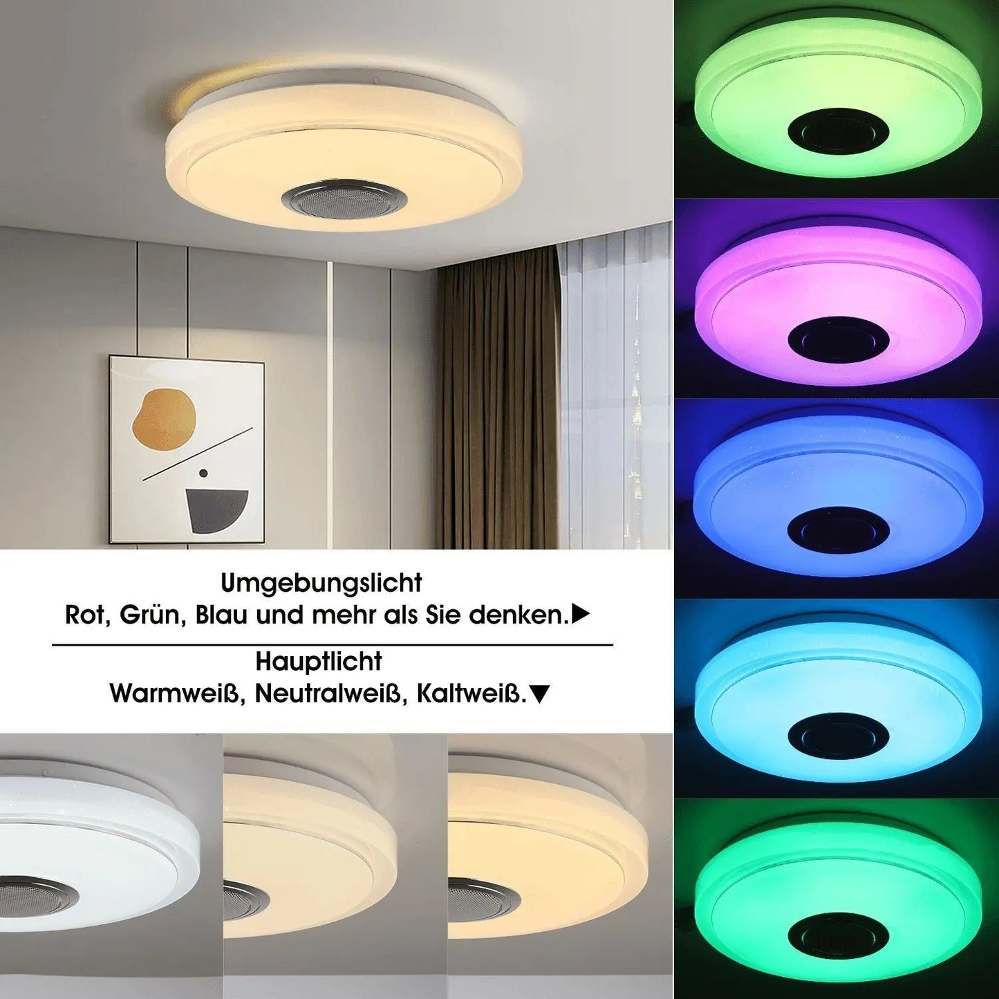 36W LED Deckenleuchte RGB Dimmbar mit Bluetooth-Lautsprecher, mit Fernbedienung und APP-Steuerung, für Schlafzimmer Wohnzimmer