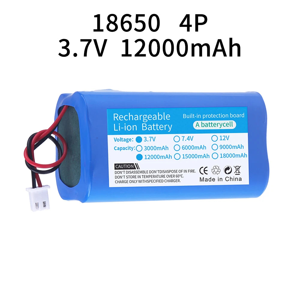 3.7v 7.4v 12v 18650 Li-ion battery 3000mAh 6000mAh 8000mah 9000mAh 12000mAh with PCB protection XH 2.54 2P Plug