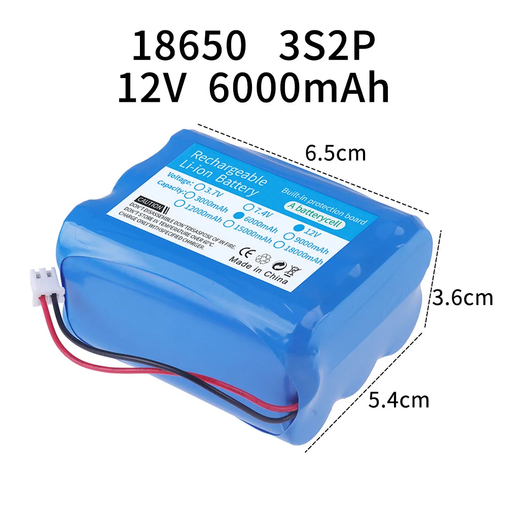 3.7v 7.4v 12v 18650 Li-ion battery 3000mAh 6000mAh 8000mah 9000mAh 12000mAh with PCB protection XH 2.54 2P Plug