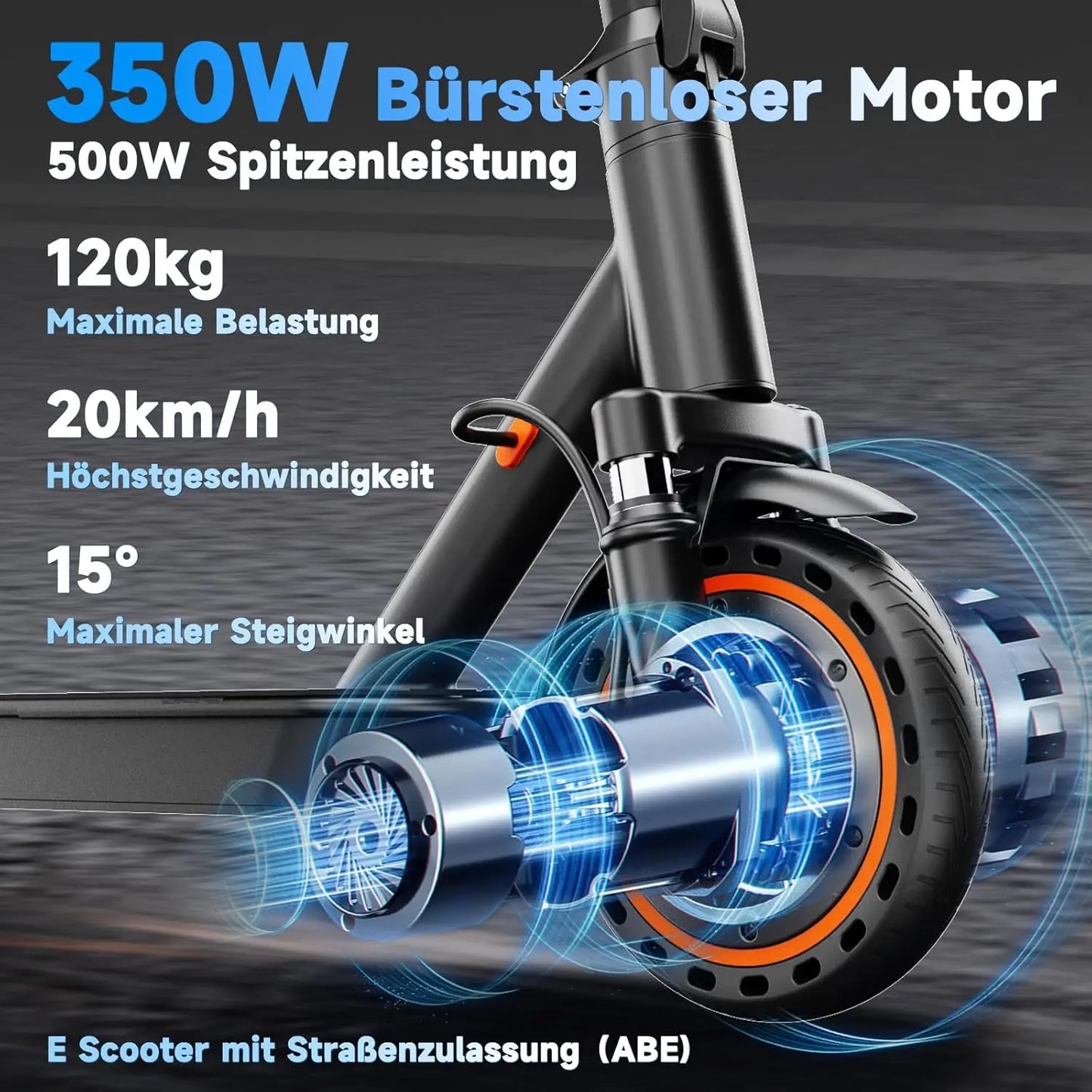 TODIMART T6 ABE E Scooter Mit Straßenzulassung, 30-35 km range, 350-500W brushless motor, dual brakes, and 8.5-inch run-flat tires