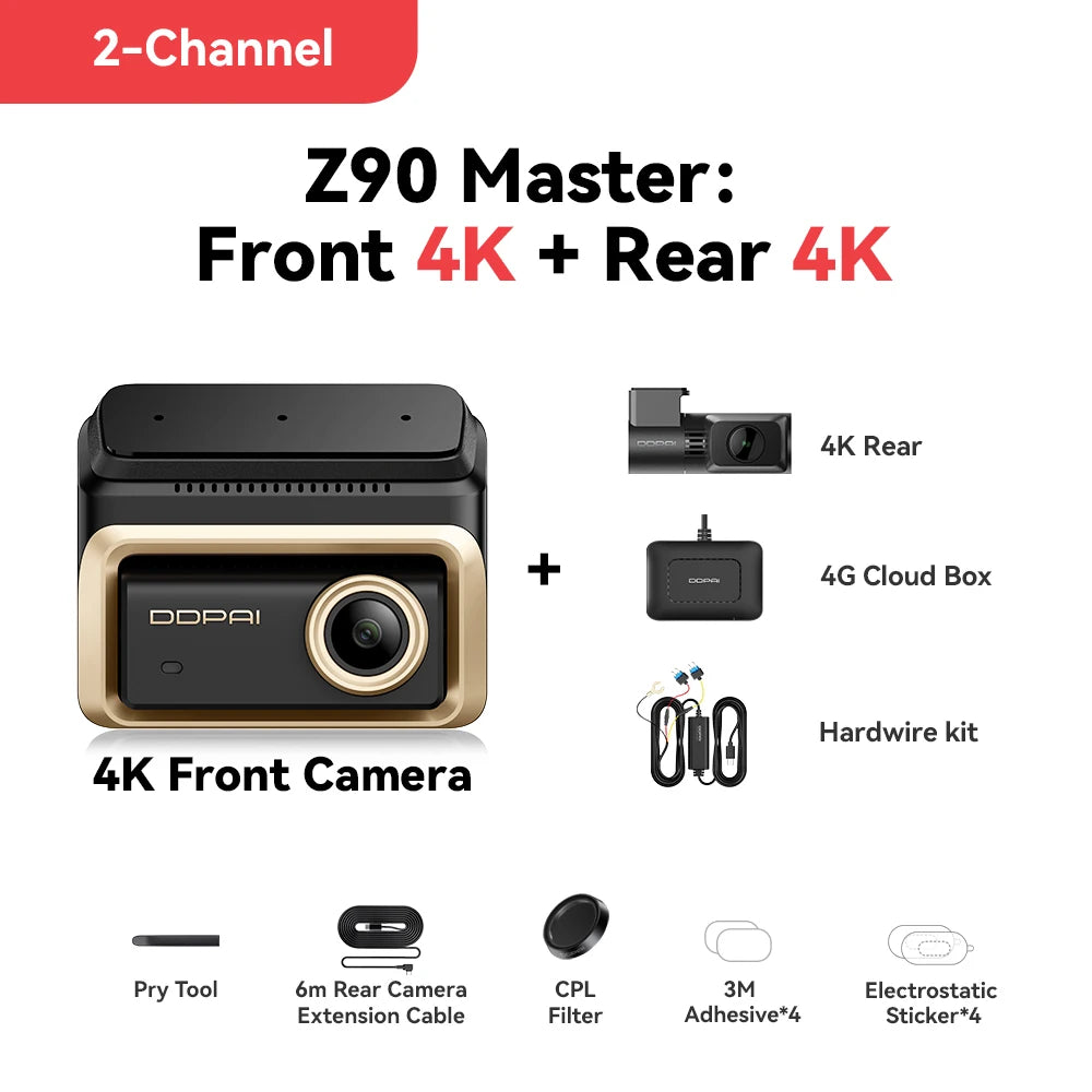 New DDPAI Z90Master 4K+4K Dual HDR Dash Cam Front Rear Car Camera Sony STARVIS 2 IMX678 ADAS Parking Monitor 5GHz WiFi 128G eMMC