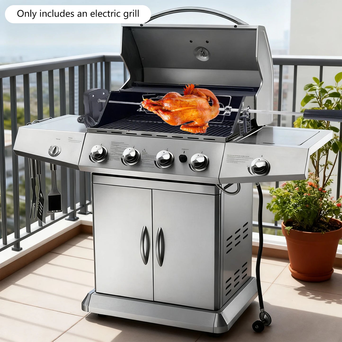 360° Automatic Rotating Electric BBQ Skewer 304 Stainless Steel Professional BBQ Rotating Skewer 17.6LBS Max Load for Gas