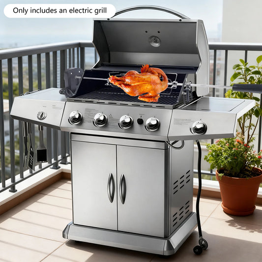 360° Automatic Rotating Electric BBQ Skewer 304 Stainless Steel Professional BBQ Rotating Skewer 17.6LBS Max Load for Gas
