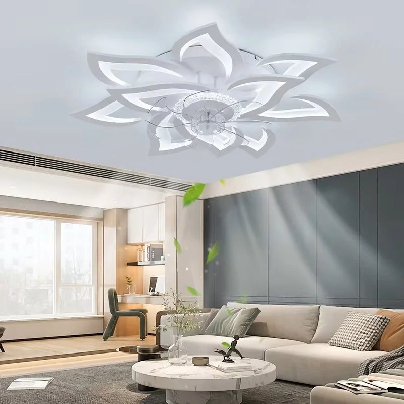 Ceiling Fan with Lights,Modern dimable Flower pattern, Remote Control/app Control, 6 Gear Speeds Fan Ceiling Lamp