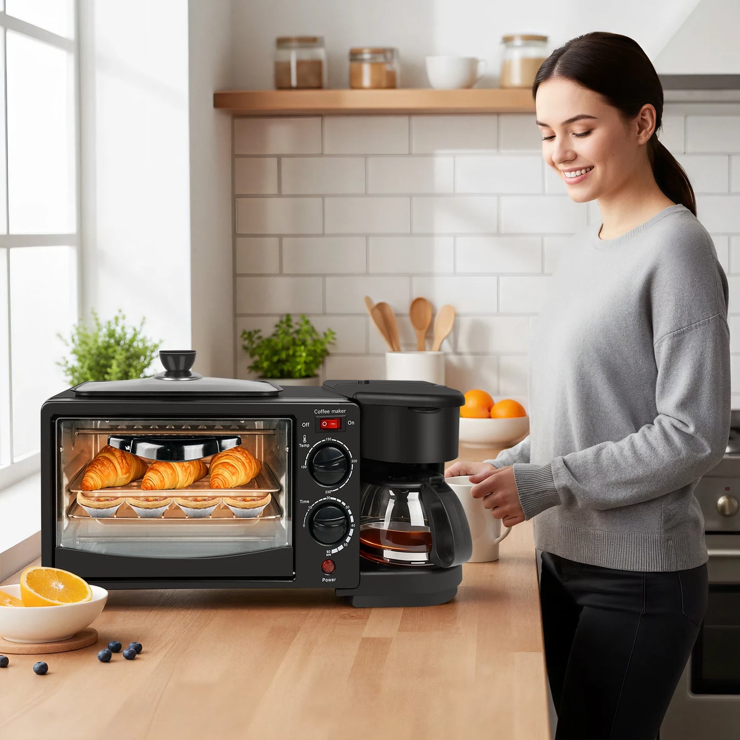 3 In 1 Electric Household Multifunctional Breakfast Machine Sandwich  Multifunction Coffee Maker Oven Bread Pizza Frying Pan