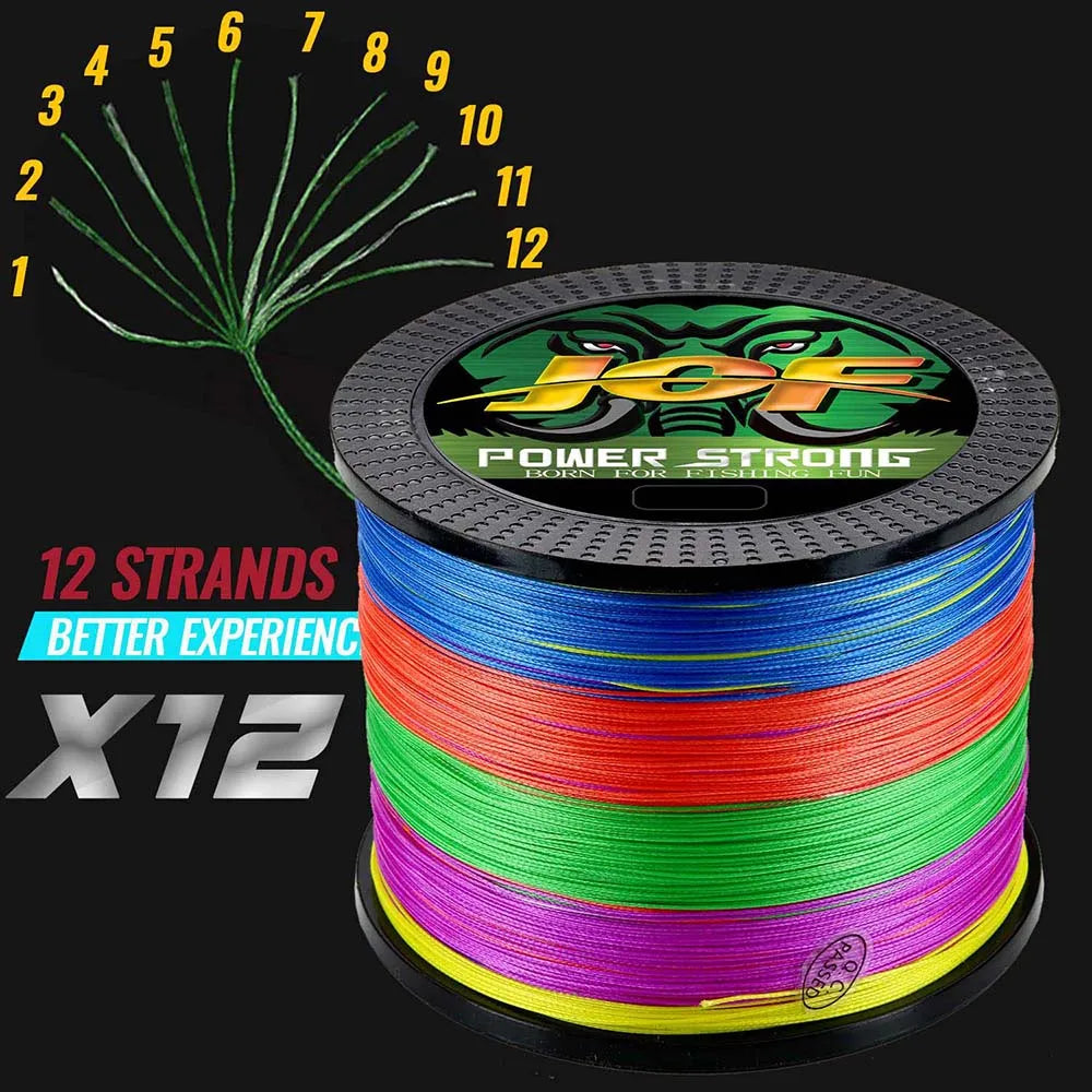 JOF 12 Strands Fishing Line 500M 100 300 1000M Braided PE Strong Wire Multifilament Durable Sea Saltwater Japan Wire