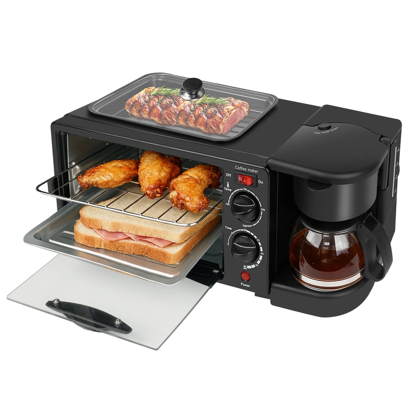 3 In 1 Electric Household Multifunctional Breakfast Machine Sandwich  Multifunction Coffee Maker Oven Bread Pizza Frying Pan