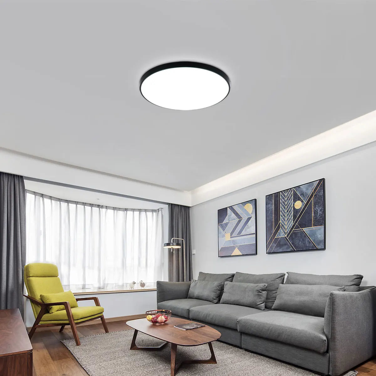 24W LED Round Ceiling Light, Waterproof Modern Black Plastic Flush Mount Fixture for Bedroom, Living Room, Kitchen