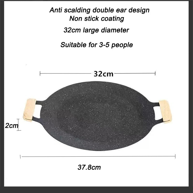 Korean Round Grill Pan Barbecue Pan Pork Belly Non-stick Cooker Maifan Stone Induction Cooker Gas Barbecue Tray Roast Plate