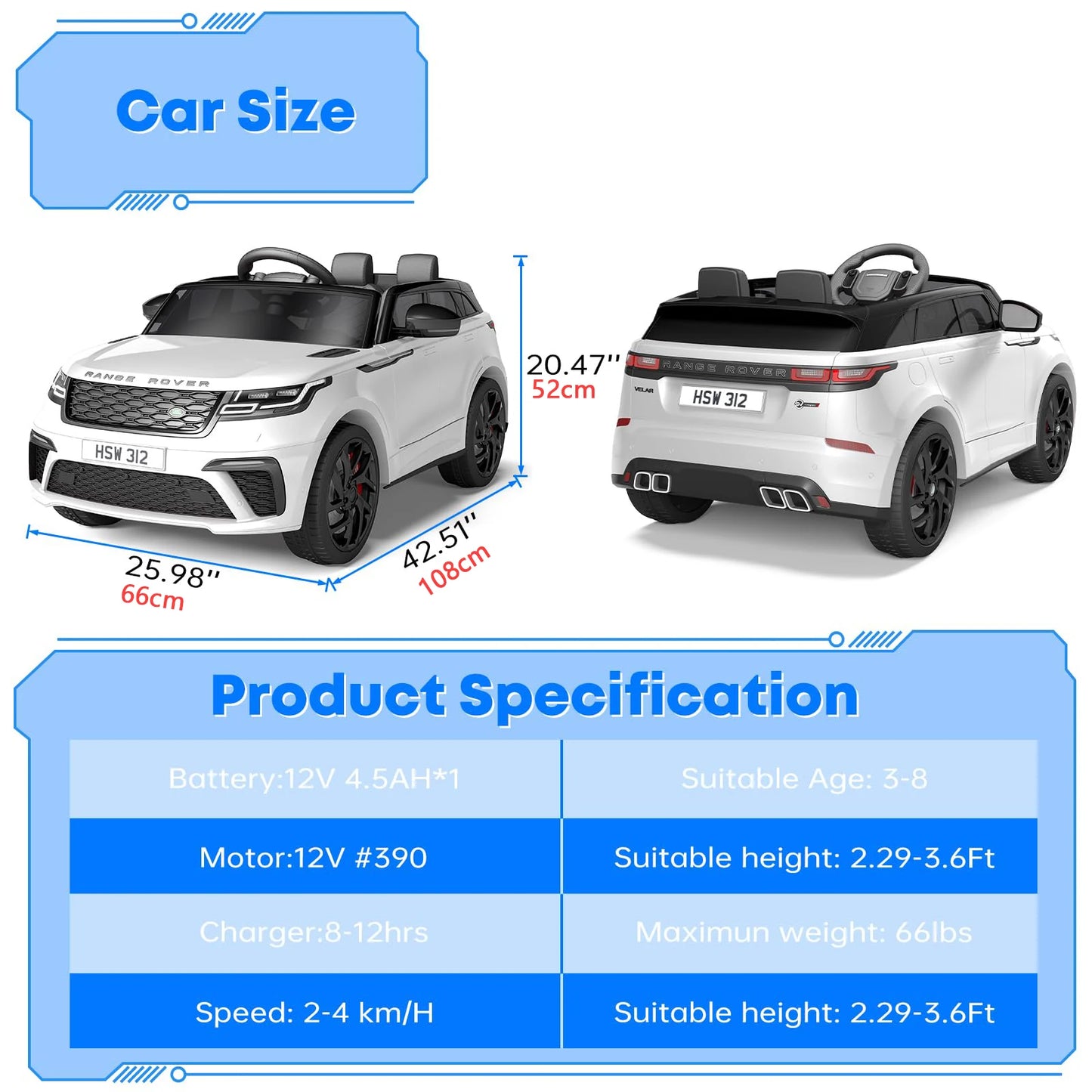 12V Kids Electric Ride-On Car, Parental Remote Control, Music & MP3, Electric Vehicle, Dual Driving Modes for Children 3 Years+