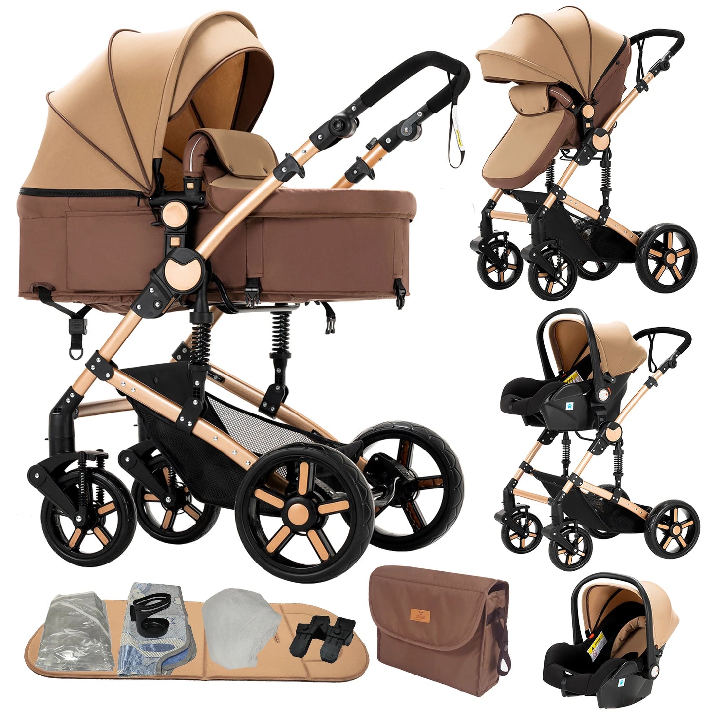 Deluxe Baby Travel System Stroller with Bassinet & Car Seat — One-Hand Quick Fold, Lightweight and Portable for Adventures
