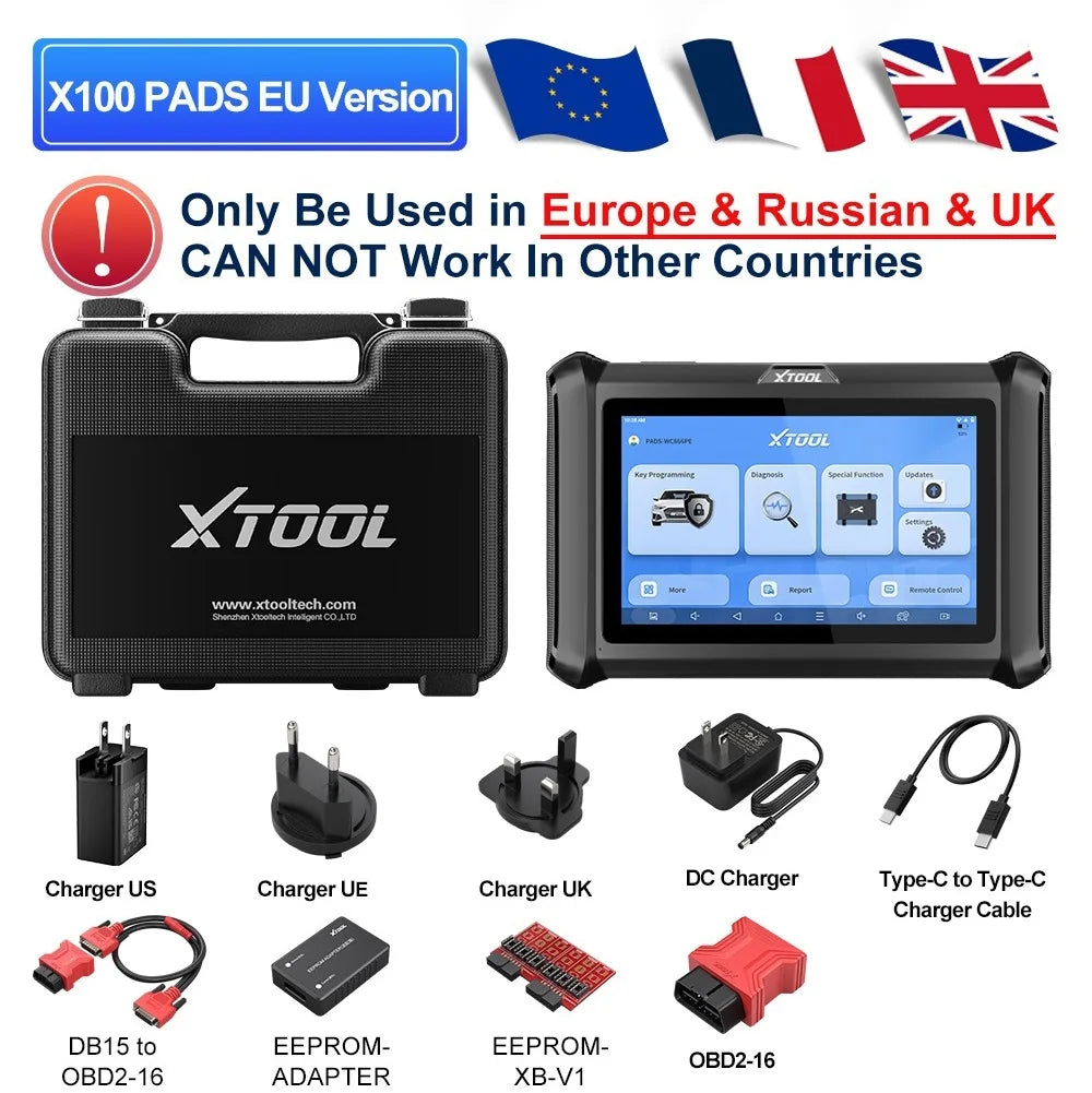 XTOOL X100 PADS Key Programmer Read/Write IMMO Chip Programming Smart Key Car Diagnostic Tool Automotive Scanner CANFD DOIP FCA