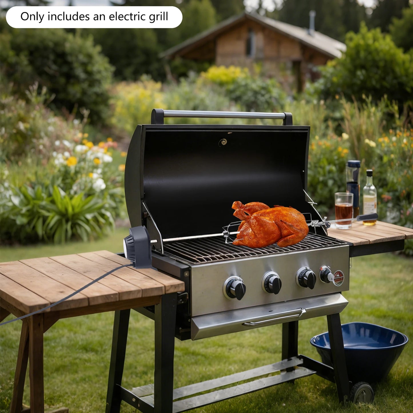 360° Automatic Rotating Electric BBQ Skewer 304 Stainless Steel Professional BBQ Rotating Skewer 17.6LBS Max Load for Gas