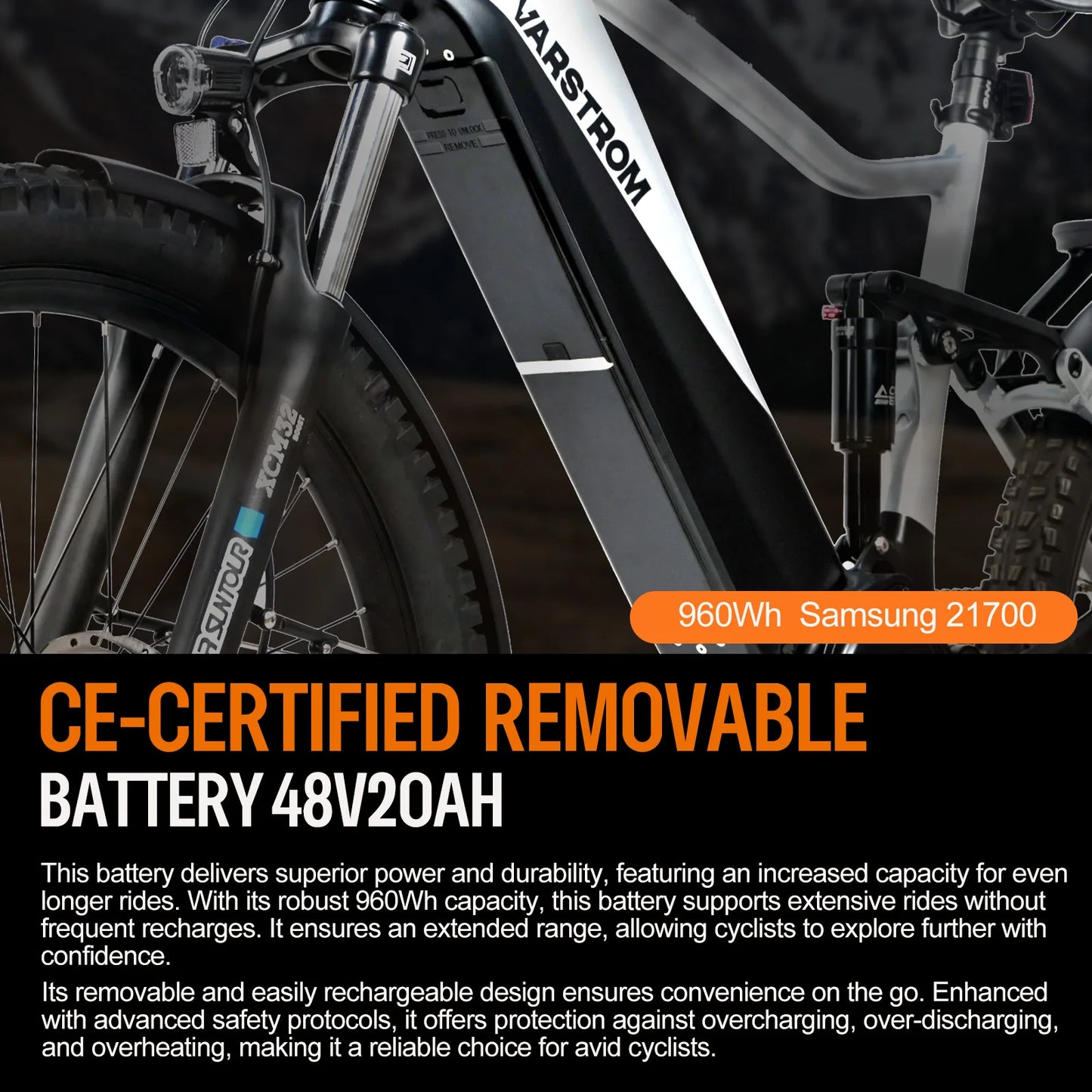 Varstrom Cola Bear 2.0 Electric Mountain Bike Ebike Off-Road 960Wh Battery 750W Mid Motor Cycling Cycling Mens Trekking eMTB