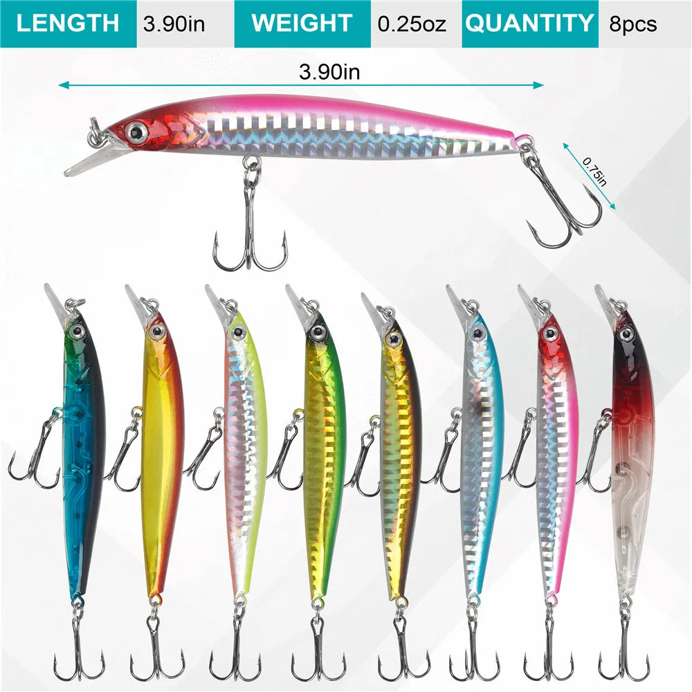 8pcs Minnow Lures for Bass Jerkbait Crankbaits Fishing Hard Baits Swimbaits Pencil Artificial bait Trout lure Fishing Equipment