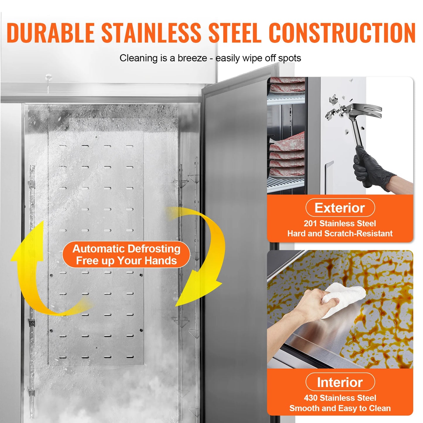 SucceBuy 1252L Commercial Freezer Upright Freezer 2 Doors Auto-Defrost Stainless Steel with 8 Adjustable Shelves for Commercial