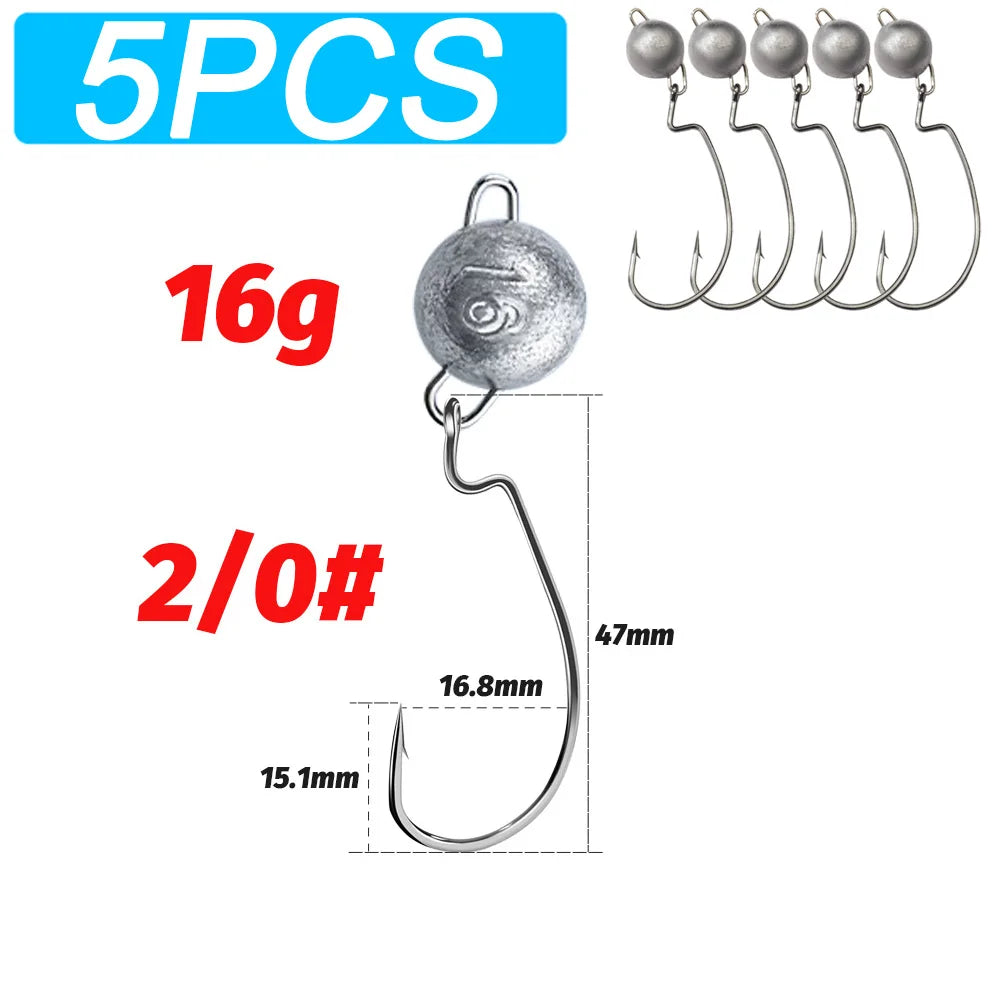 5pcs Metal Jig Head Worm Hooks 2g 10g 18g Weight Crank Gear Sinker Pesca Weedless Offset Texas Rig Fishing Tackle Kit Fishhook
