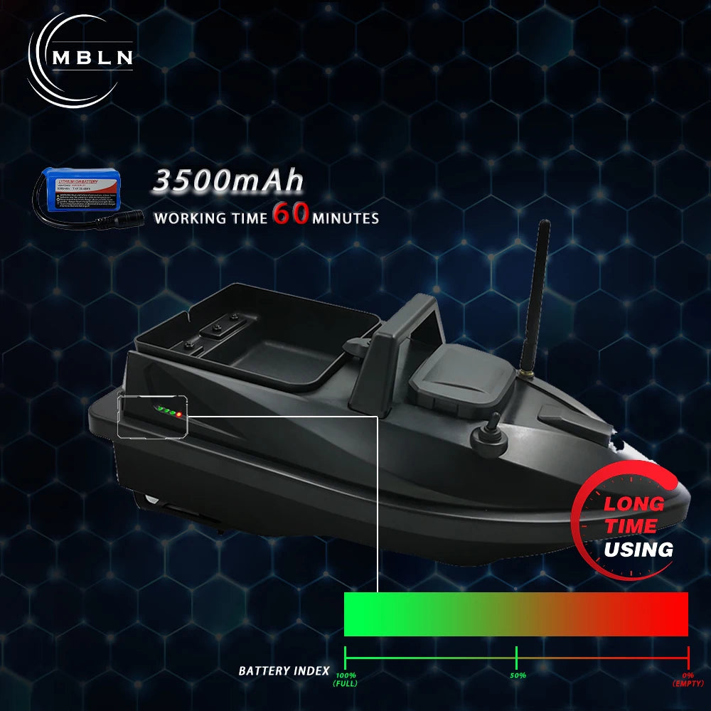 MBLN Mini Bait Boat 500m Remote Control, Ultra-Quiet Dual Motor, Cruise Control, 1.5kg Load, Night Lights, Auto Yaw Correction