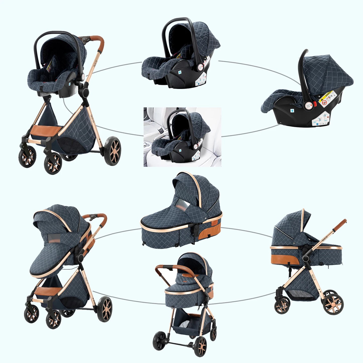 Baby stroller lightweight strollers 3 in 1 Baby carriage baby cart Baby carriage 3 in 1 Multiple stroller cradle for newborns