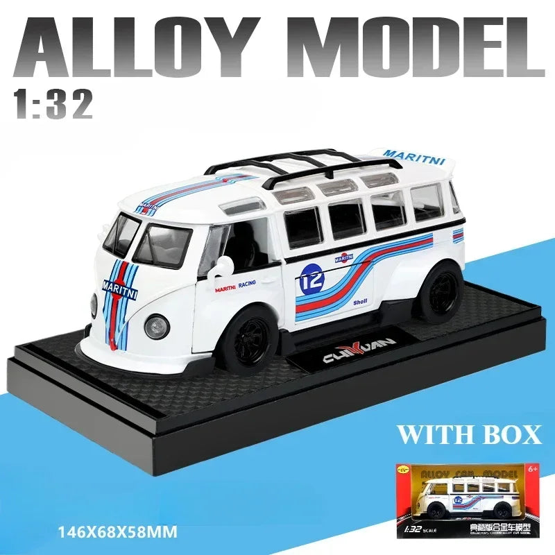 1:32 T1 Bus Model Sound Light Children Boy Diecast Toy Vehicle Collective Home Decor Metal Miniature Voiture