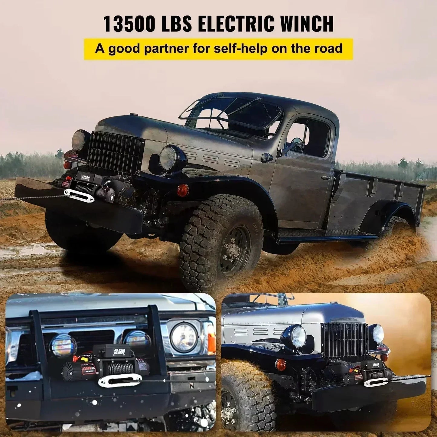 SIHAO 13500LB 12V Electric Capstan Winch - 92-Alloy Synthetic Rope 27M for Off-Road 4x4 Car/ATV/Boat/Trailer Lift Waterproof