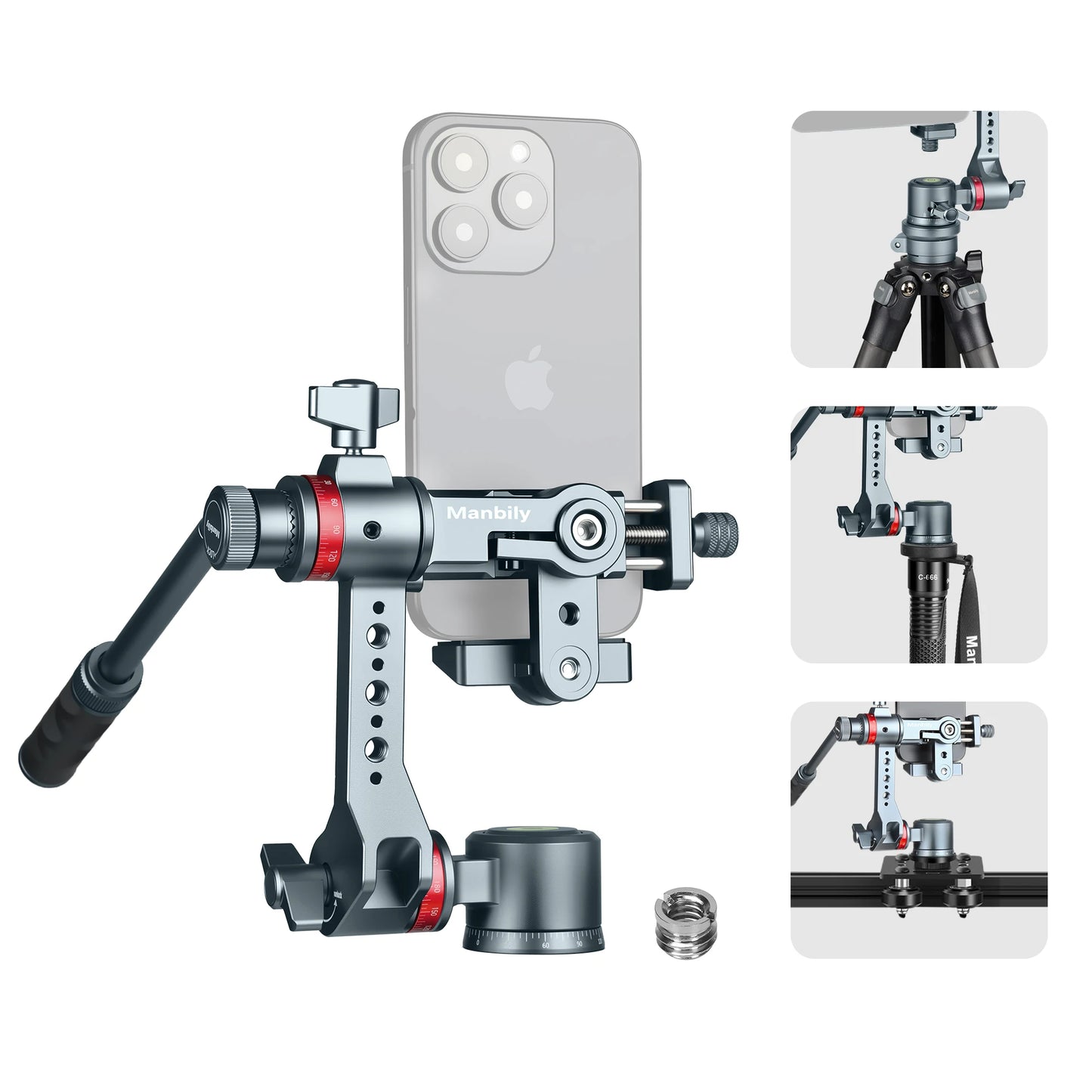 Manbily Mobile Gimbal 3-Axis Stabilizer 360 Degree Rotation Universal Phone Holder YJ-002 with Handle for Mobile iphone Camera