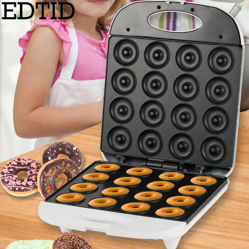 Mini Donut Maker Machine 1400W for Breakfast Snacks Desserts with Non Stick Surface Makes 16 Doughnuts Smart Temperature Control