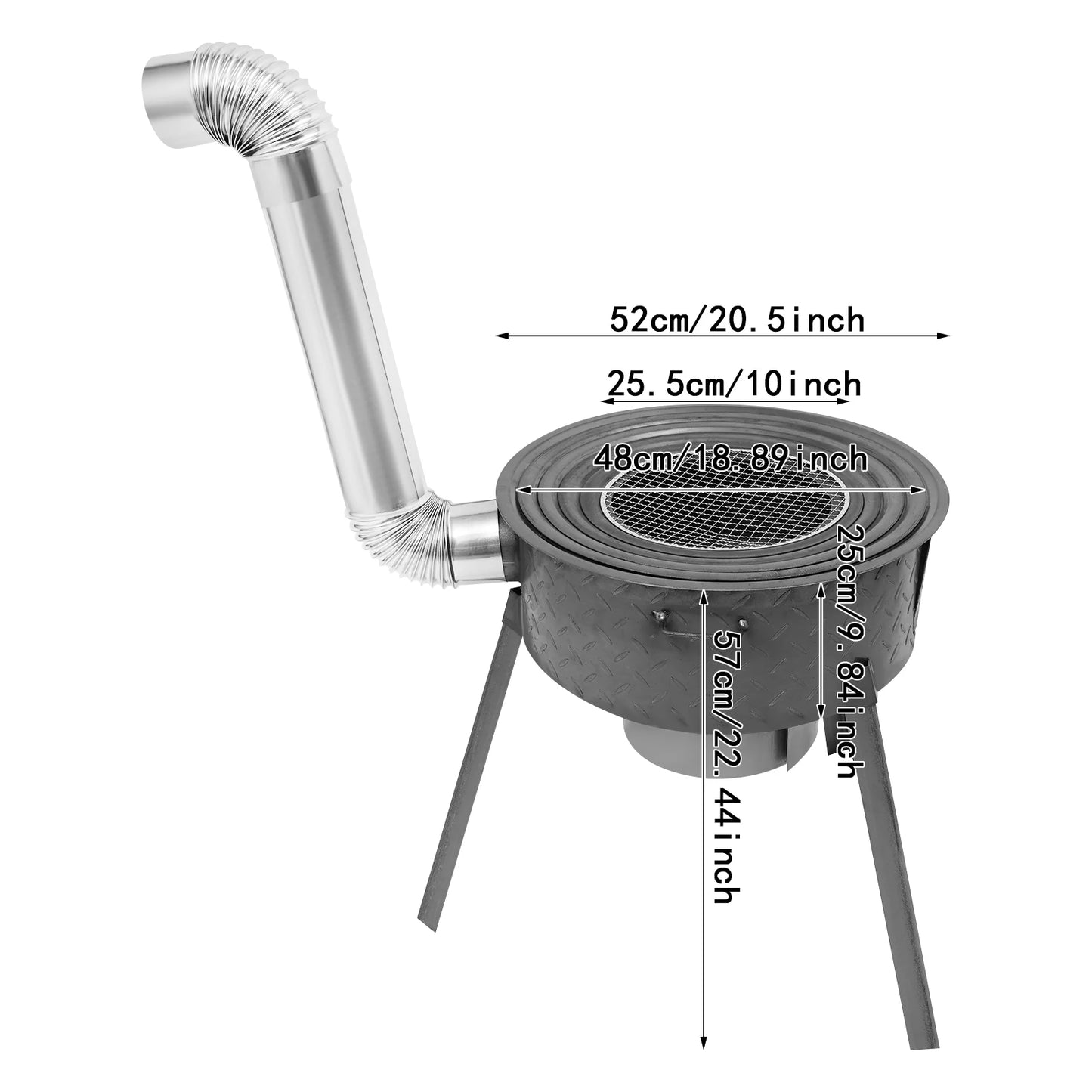 Camping Stove, Wood Burning Stove with 4 Burner Rings 20.5 Inch, Steel Outdoor Wood Stove for Cooking Heating Survival Camping