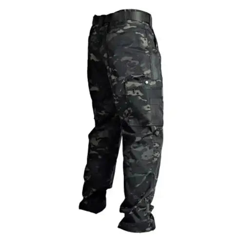 Black Camo Cargo Pants Outdoor Multi-pocket Ripstop Waterproof Trousers Male Autumn Wear-resistant Training Fishing Work Pant