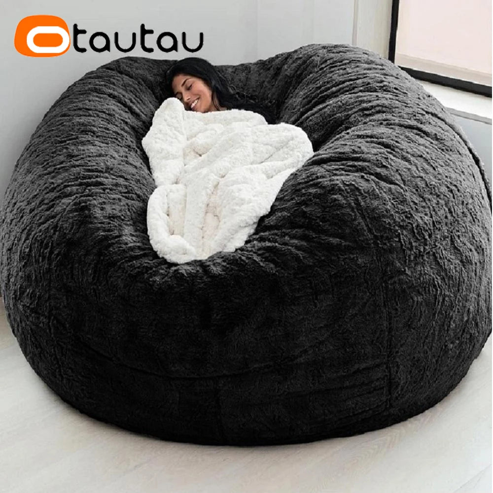 OTAUTAU 5ft Giant Fluffy Faux Bunny Fur Bean Bag Cover Winter Christmas Pouf Cover DD003【No Filler!Need uy Filler By Yourself!】