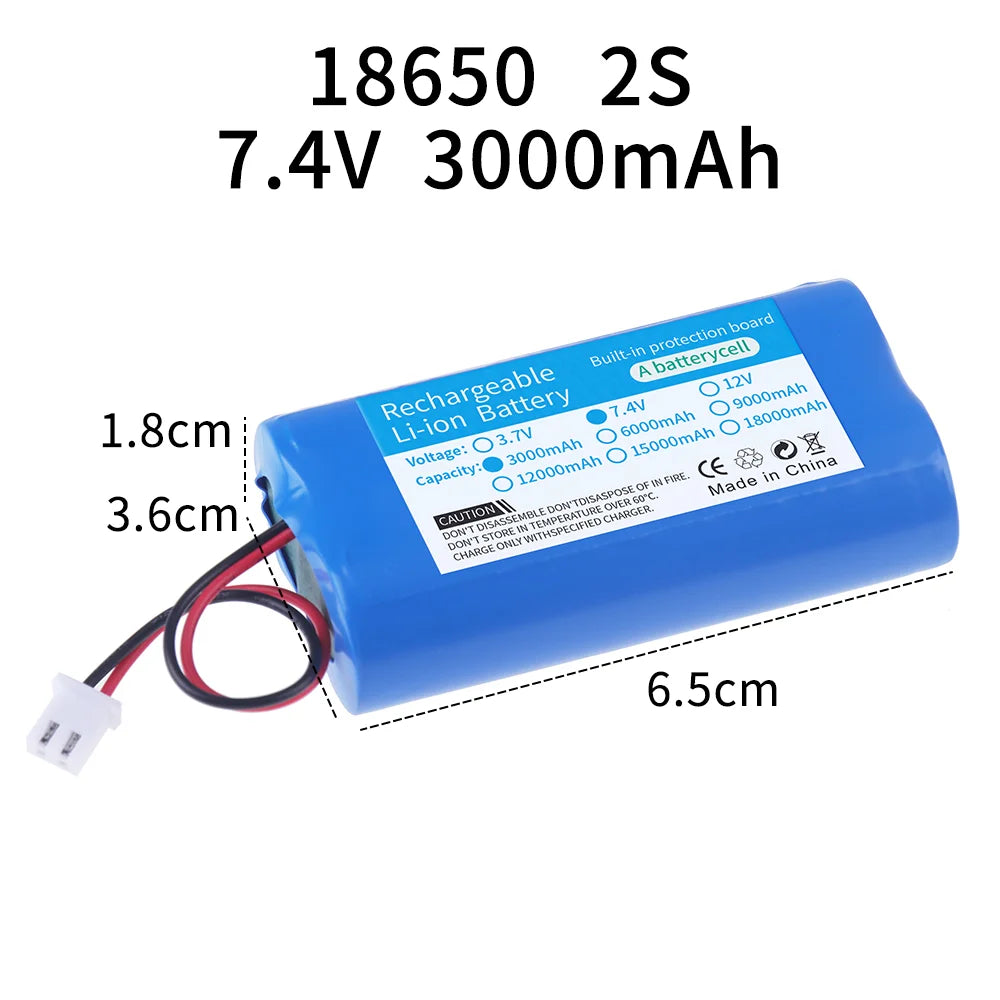 3.7v 7.4v 12v 18650 Li-ion battery 3000mAh 6000mAh 8000mah 9000mAh 12000mAh with PCB protection XH 2.54 2P Plug