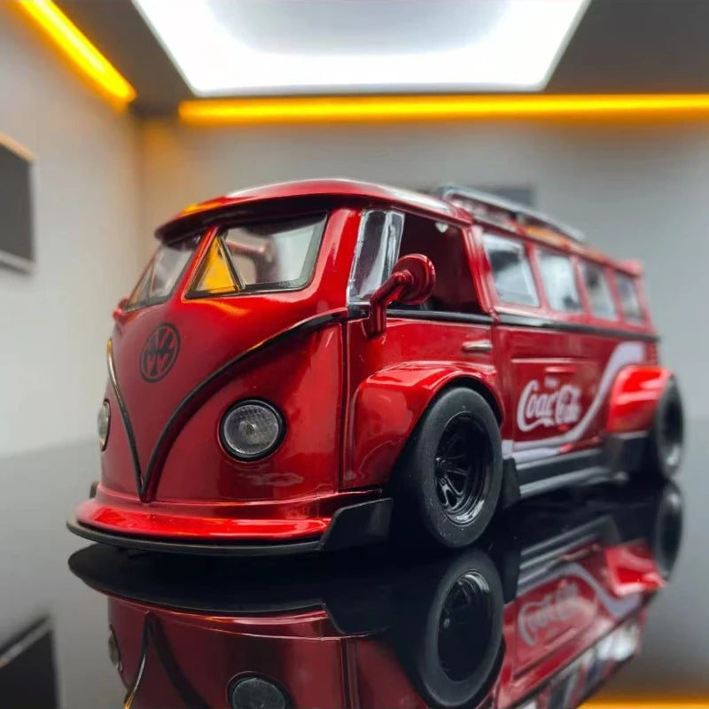 1:32 T1 Bus Model Sound Light Children Boy Diecast Toy Vehicle Collective Home Decor Metal Miniature Voiture