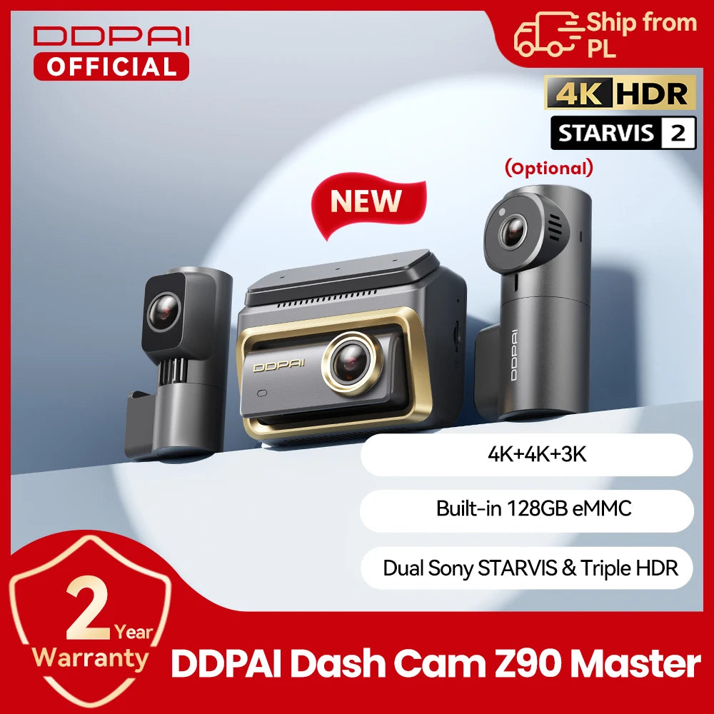 New DDPAI Z90Master 4K+4K Dual HDR Dash Cam Front Rear Car Camera Sony STARVIS 2 IMX678 ADAS Parking Monitor 5GHz WiFi 128G eMMC