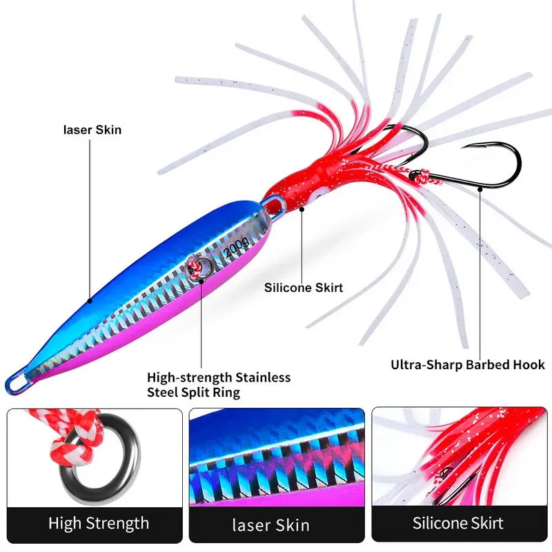 1Pcs Inchiku Jig Lures 40g-200g Slow Metal Jig Luminous Squid Hook Sinking Saltwater Spinning Fishing for Marlin Snapper Grouper