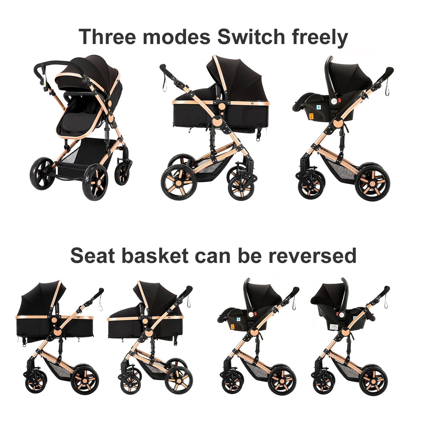 Deluxe Baby Travel System Stroller with Bassinet & Car Seat — One-Hand Quick Fold, Lightweight and Portable for Adventures