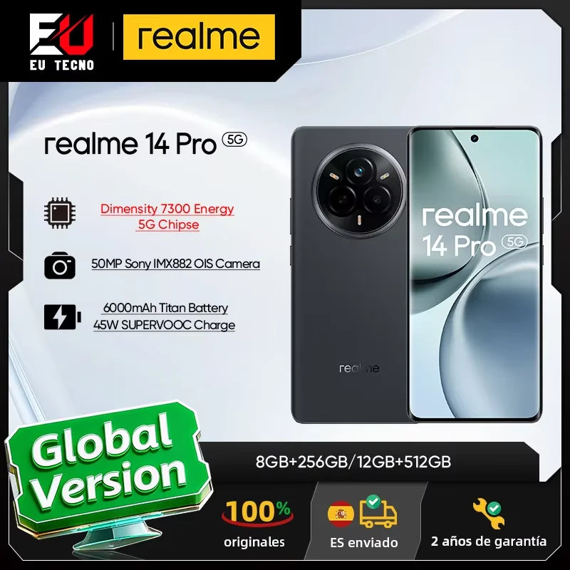 Global Version Realme 14 Pro 5g Smartphone 5g Dimensity 7300 Energy Processor Chipset Sony Imx882 Camera with Ois Screen