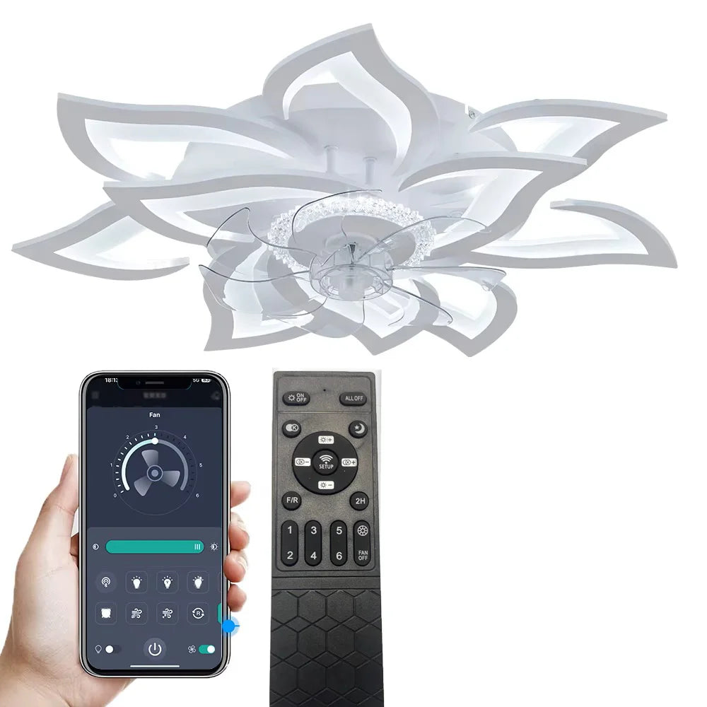 Ceiling Fan with Lights,Modern dimable Flower pattern, Remote Control/app Control, 6 Gear Speeds Fan Ceiling Lamp
